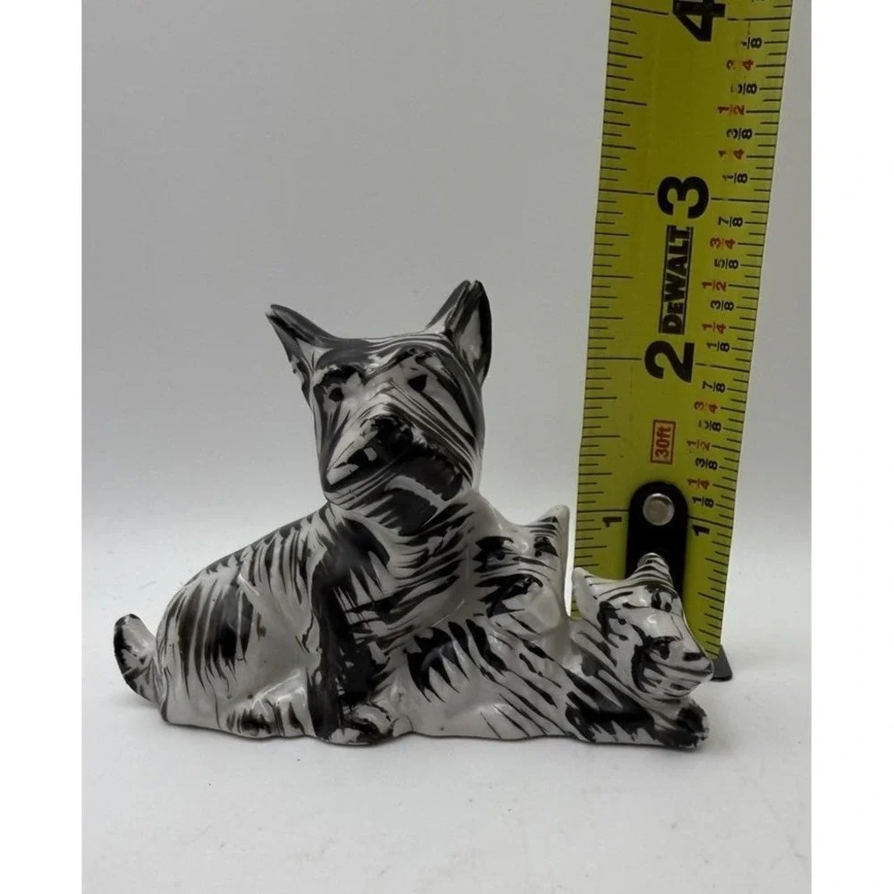 Vintage Japan Scottie Dog Figurine Black White Terrier‎ Pair 2.5